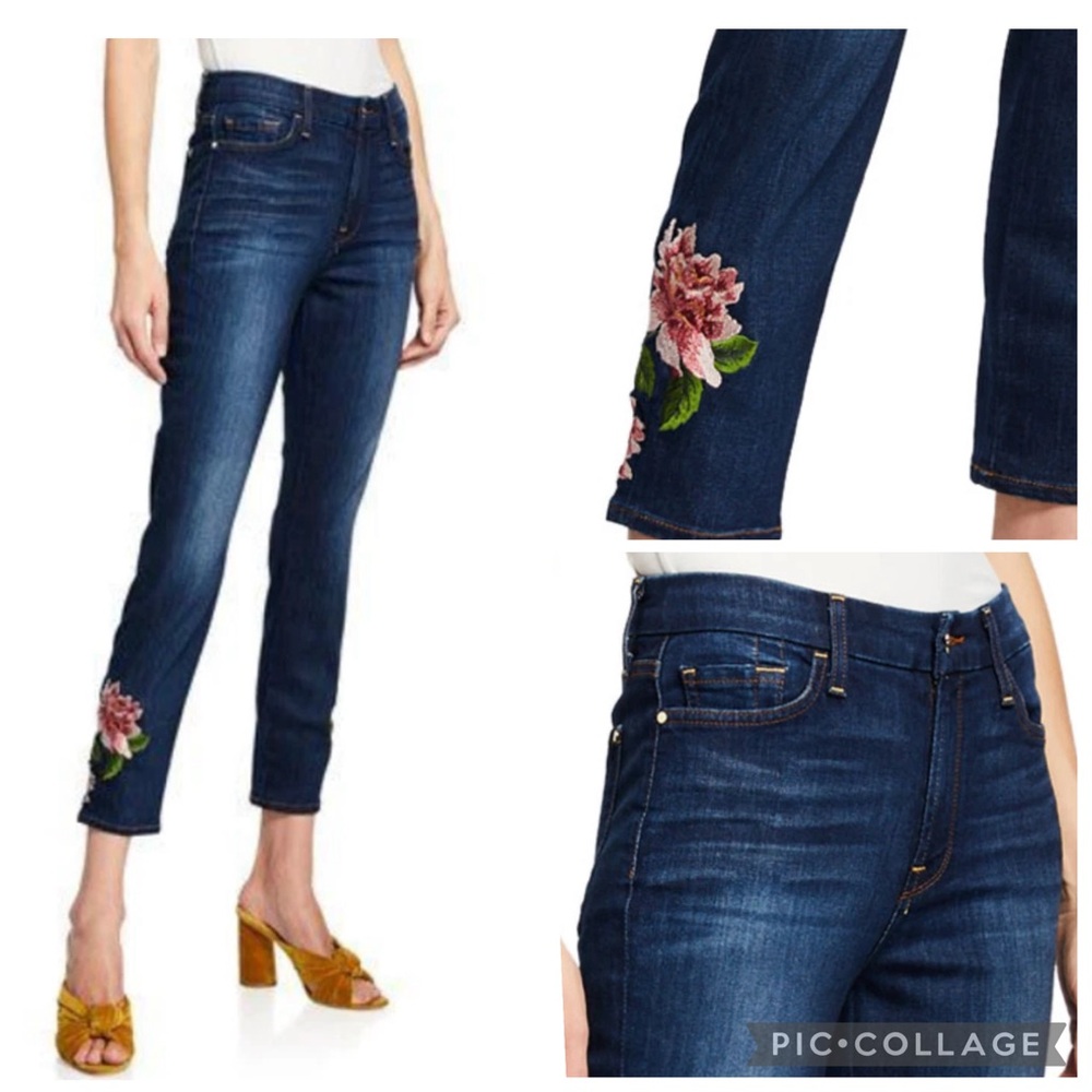 Jen7 by 7 For All Mankind High Rise Ankle Skinny Embroidered Jeans